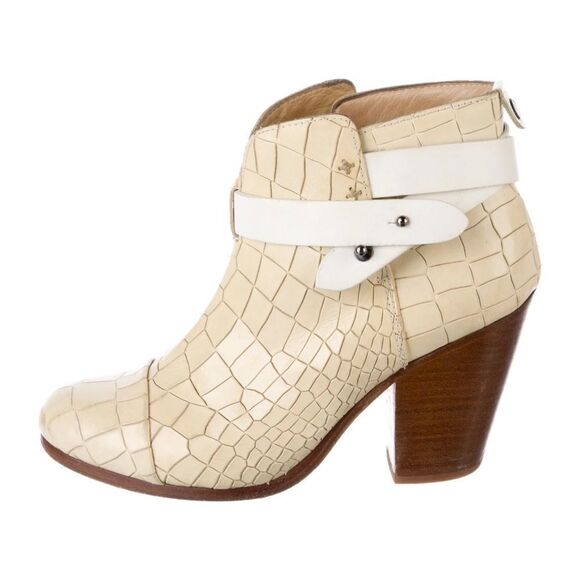 Rag & Bone Harlow Croc Embossed Leather Wrap Block Heel Ankle Boots - Picture 1 of 12